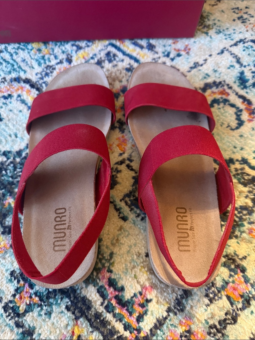 MUNRO Pisces Red Combo Leather Double-Strap Elastic Back Sandals 9M - Picture 4 of 9